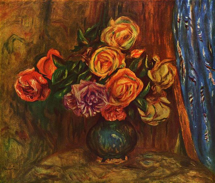 Pierre-Auguste Renoir Stilleben, Rosen vor Blauem Vorhang Sweden oil painting art
